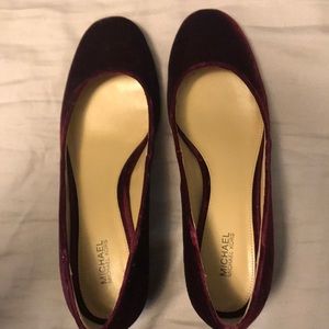 New ruby with black crystal heel pumps.